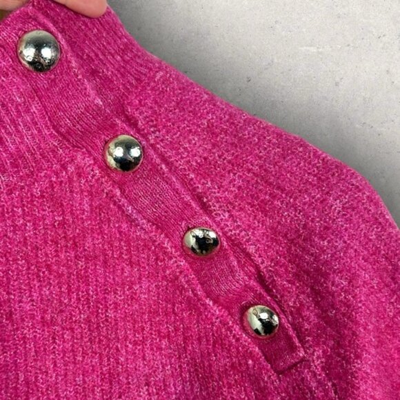 Sezane Trudy Ribbed Knit Sweater Pink Size Medium French Buttons Mohair Wool M - Picture 6 of 14